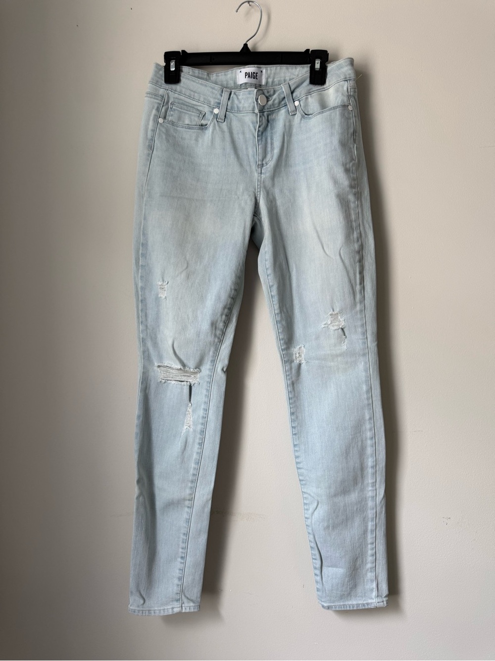 PAIGE Light Blue Distressed Skinny Jeans